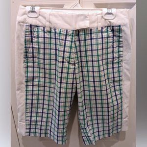 Adidas Long Bermuda Golf Shorts in Blue, White, Green Plaid